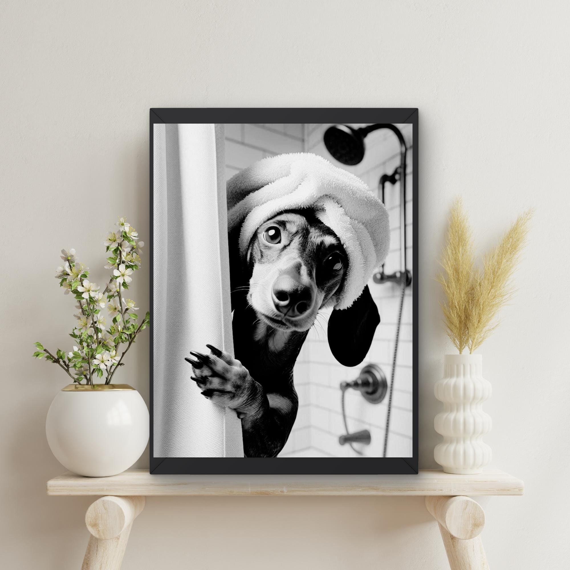 Affiche drôle de salle de bains de chien, impression d'animal drôle sur