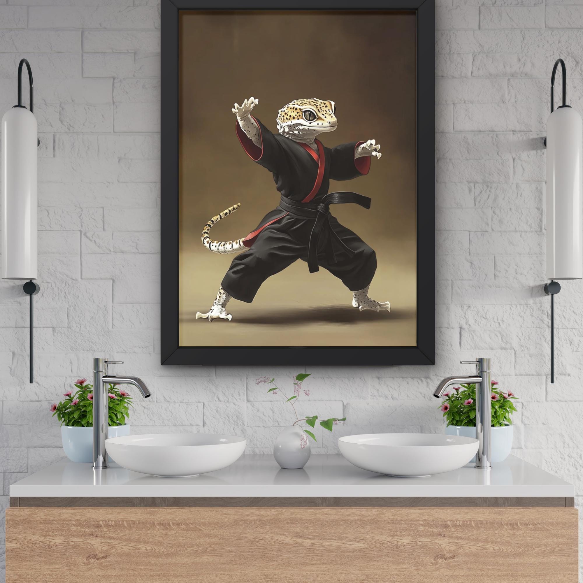 Leopard Spotted Gecko Wall Art Décor, Martial Arts Print, Lizard Poster ...