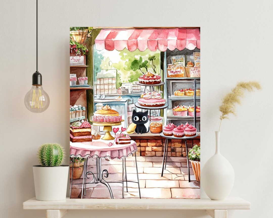 black cat chef art print: boho kitchen cooking poster... Black Cat Bakery Art Print: Whimsical Kitchen Decor (digital Download ...