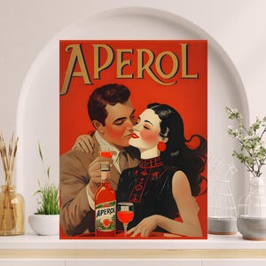 Póster de cócteles en carrito de bar, Aperol Spritz, arte mural de bebidas mixtas, letrero de alcohol, impresión para decoración de cocina, descarga instantánea, estilo retro vintage #AL7