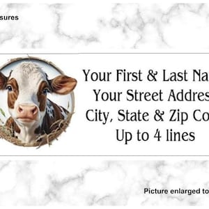 Set of 150 Cow Baby Calf Round Design Primitive  Return Mailing Address Labels Personalized up to 4 lines  1 x 2 5/8