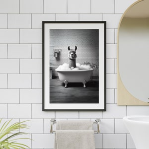 Llama in bathtub Printable Wall Art | Llama Taking a Bath in Tub | Alpaca Wall Art | Bathroom Art Print | Stunning Digital Download #BR456