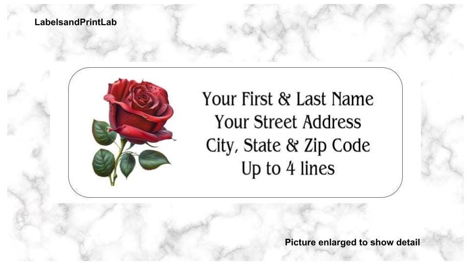 Red Rose Flower Address Labels, Floral Return mailing stickers, personalized for cards, stationary, letters, envelopes, housewarming gift