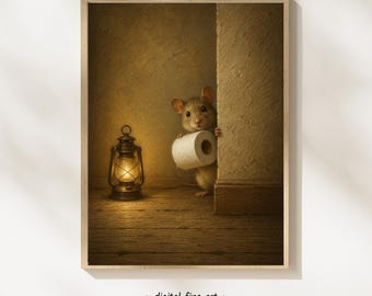 Funny Mouse Bathroom Wall Art Printable, Toilet Paper Peeking Mouse Print, Whimsical Animal Decor, Vintage Digital Download #NYD12A
