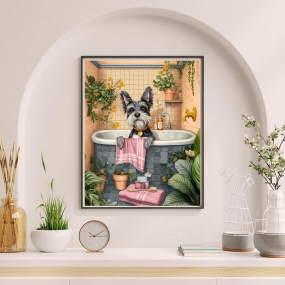 おすわりシュナウザー シーグラスアート 冬インテリア おすわり