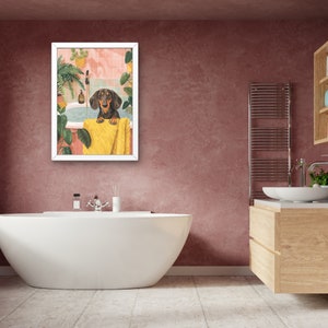 Dachshund Dog in Bathtub Printable Wall Art, Weenie Dog Taking a Bath ...