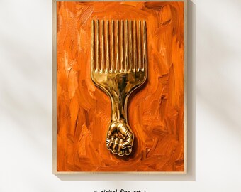 Gold Afro Pick Print, Melanin Afrocentric Wall Art, African American Black Power Empowerment, Modern Ethic Fashion, Digital Download #NP6GF1