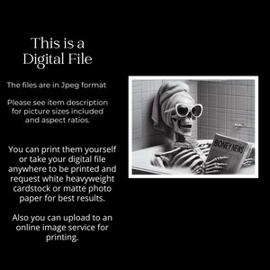 Prissy Skeleton in Tub Bathroom Wall Art, Skelly Taking a Bath reading newspaper, Guest bath decor, Halloween housewarming gift #AA1141