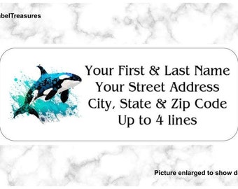 Killer Whale Orca Address Labels, Return Mailing Labels, Orca Stickers, Set of 150 Pop Art Personalized up to 4 lines  1 x 2 5/8