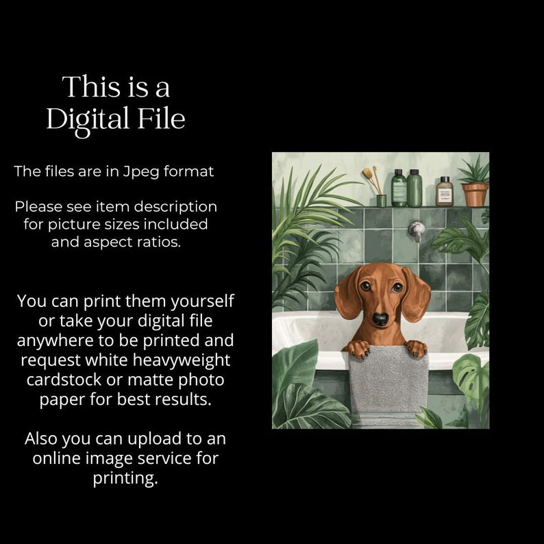 Dachshund Dog in Bathtub Printable Wall Art, Weenie Dog Bathroom Print ...
