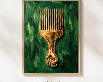 Gold Afro Pick Print, Melanin Afrocentric Wall Art, African American Black Power Empowerment, Modern Ethic Fashion, Digital Download #VW1BF1