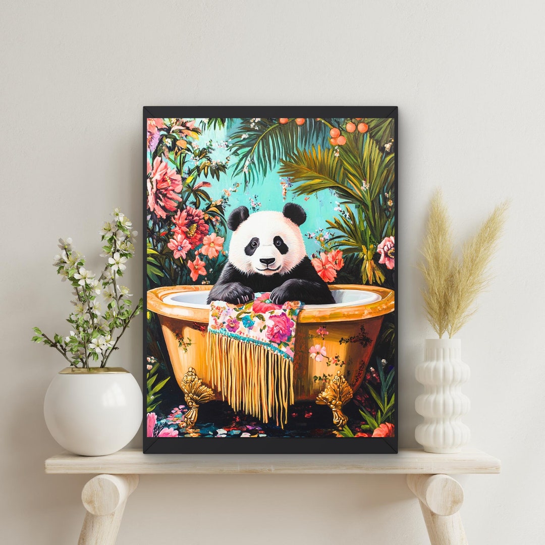Giant Panda in Bathtub Print: Whimsical Bathroom Wall Art (digital ...