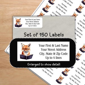 Red Fox Address Labels, Bookish Labels, Avid Reader Personalized Return Mailing Stickers, Housewarming Gift, Moving Labels