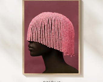 Beaded Headpiece Wall Art, Digital Download, Printable Male Fashion Portrait, Black Interior Design Print, African American Decor, #UUH800S