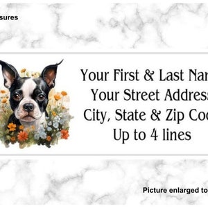 Boston Terrier Dog Address Labels, Floral Mailing Address Stickers, Personalized, Housewarming Dog lovers gift set of 150 labels