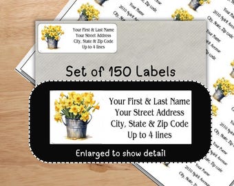 Address Labels, Bucket of Daffodils, Floral Botanical Return Mailing Labels, Housewarming Gift, Personalized address stickers