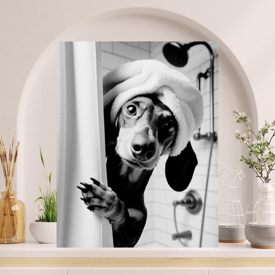 Coffee Co. - Decorazione da parete con cane bassotto, in metallo, per bar, sala da pranzo, bagno, 20 x 30 cm