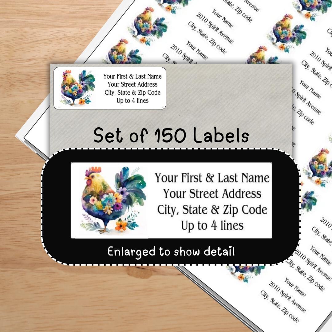 Happy Chicken Address Labels, Floral Farmhouse Hen Return Mailing ...
