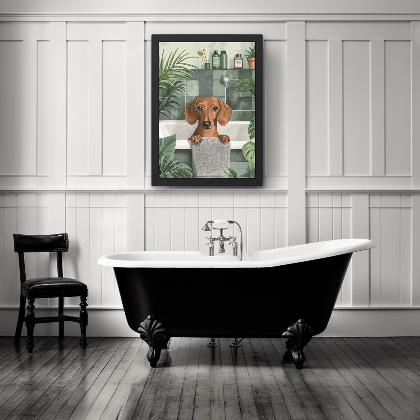 Dachshund Dog in Bathtub Printable Wall Art, Weenie Dog Bathroom Print ...