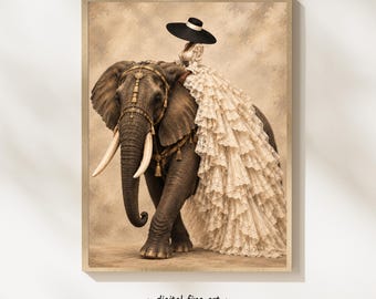 Melanin African Beauty Elephant Wall Art, Digital Download, Printable Fashion, Black Interior Design Print, African American Decor, #VBH80S