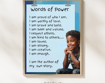 Black Boy Daily Affirmations Wall Art, Afrocentric Print,  African American Poster, Boys Bedroom, Nursery, Playroom Decor, uplifting  #JNH79