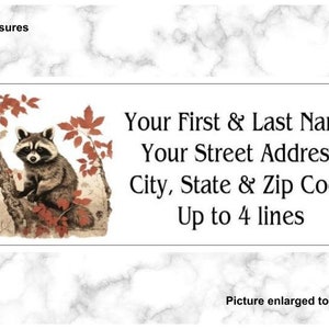 Whimsical Raccoon in Tree Leaves Return Address Labels: Set of 150 - Customizable up to 4 Lines - Rustic Woodland Theme - 1 x 2 5/8 Inches