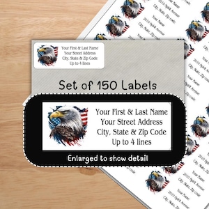 Bald Eagle Address Labels, American Flag Return Mailing stickers, personalized tags for cards, envelopes, stationary, self adhesive labels