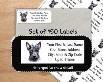Black Scottie Dog Address Labels: Personalized Return Mailing Stickers, housewarming gift tags, moving labels, Scottish Terrier Dog