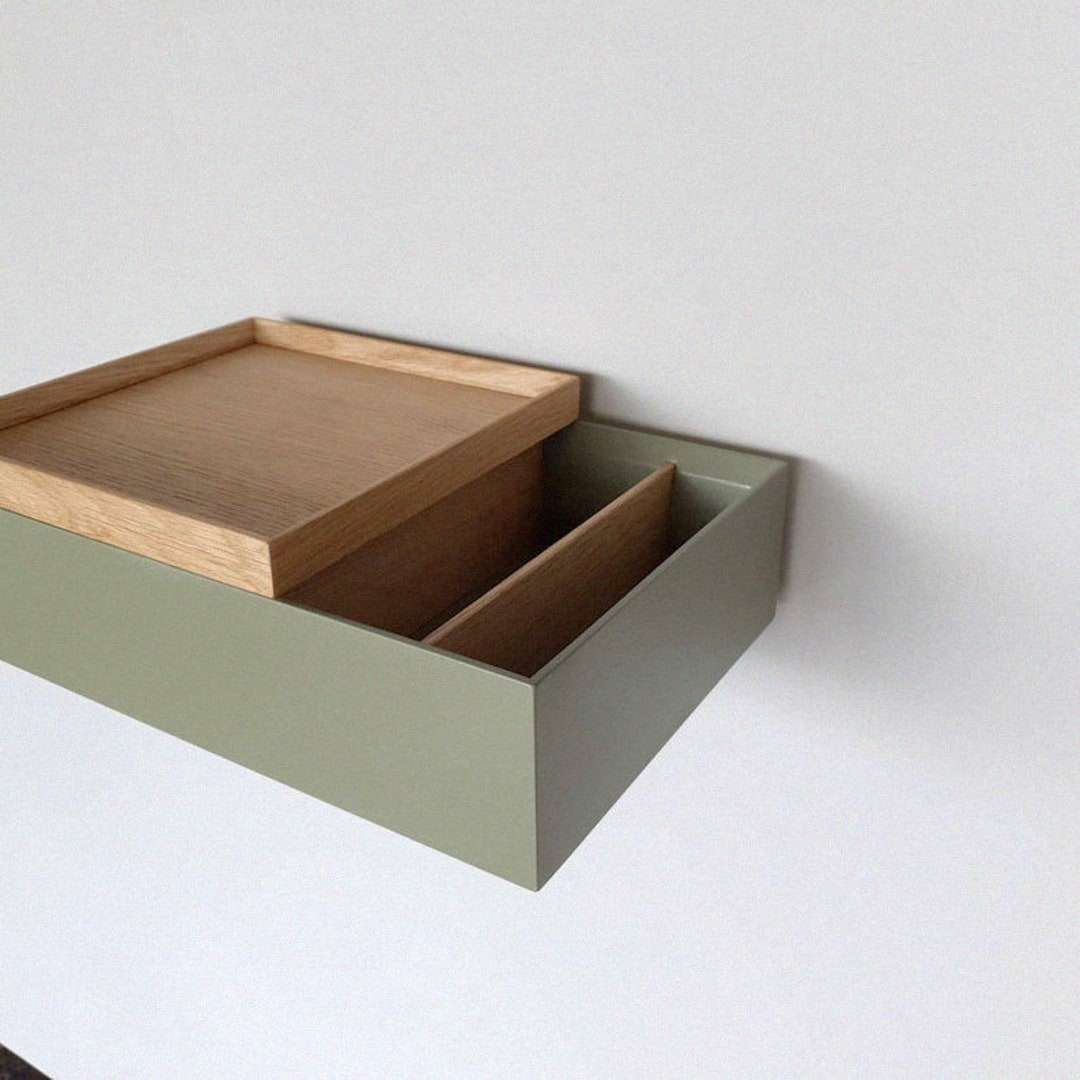 2 X pair Slim Oak Floating Bedside Table Green Bedside Etsy UK