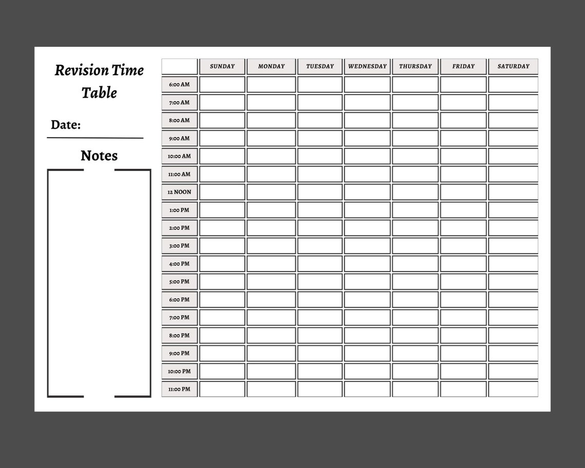 Minimalist Printable Time Schedule Template Sunday and Monday Start Weekly Hourly Agenda A4, A3 ...