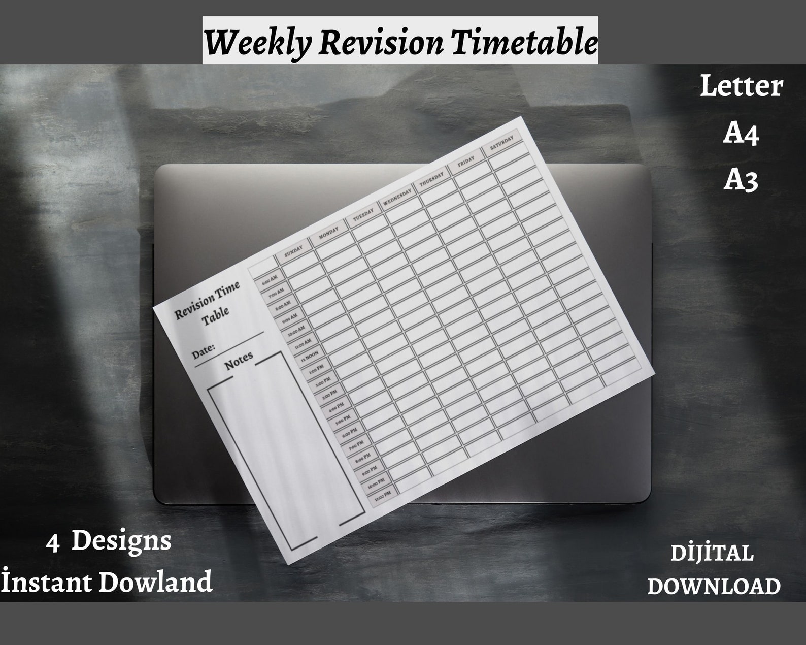 Minimalist Printable Time Schedule Template Sunday and Monday Start Weekly Hourly Agenda A4, A3 ...
