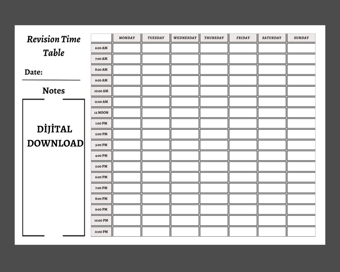Minimalist Printable Time Schedule Template Sunday and Monday Start ...