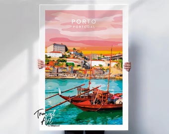 Porto travel Print, Framed or Canvas, Portugal riverfront cityscape wall art