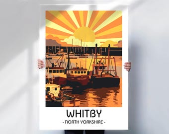 Whitby Harbour Art Print: Sunset Coastal Scene - Nautical Home Decor