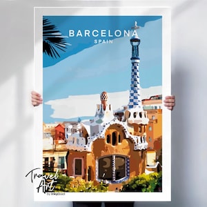 Barcelona Poster - Park Gell Wall Art - Spanish Travel Print - Travel Prints