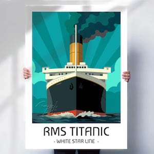 RMS Titanic print or canvas, bold minimalist travel poster, vintage ship wall art, nautical ocean liner decor, White Star Line gift