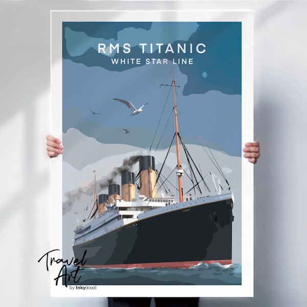Affiche Titanic , Impression d'art de voyage , Impression Titanic , affiche de la ligne d'étoiles blanches , RMS Titanic #2