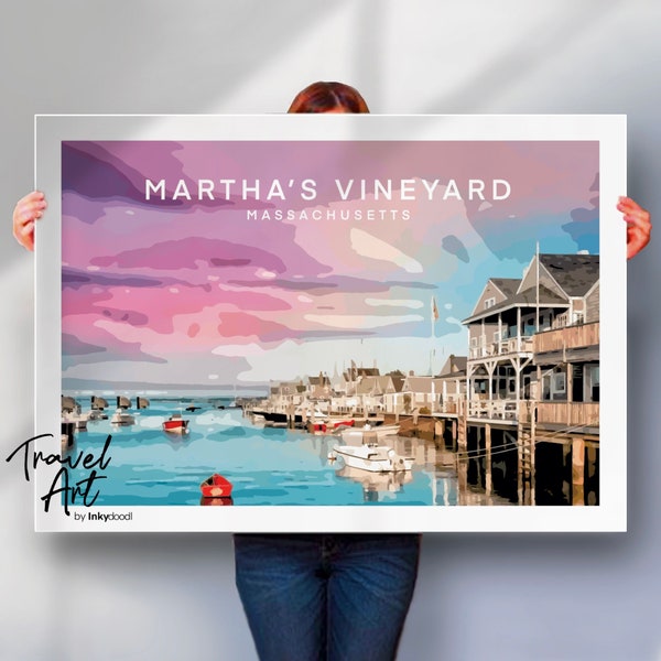 Impression Martha's Vineyard, impression de voyage en Nouvelle-Angleterre, affiche de la Nouvelle-Angleterre, affiche de Martha's Vineyard, impression du Massachusetts, cadeau pour endroit spécial