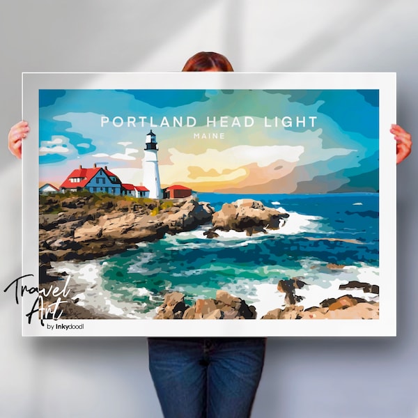 Phare de Portland Head, affiche de phare, impression de phare, phare du Maine, affiche de Portland, affiche d'art de voyage, cadeau pour endroit spécial