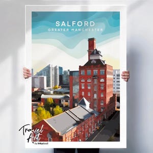 Salford print , Salford travel poster , Manchester print , retro travel poster , special location gift