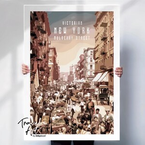 Victorian New York Travel Print: Retro Mulberry Street Art