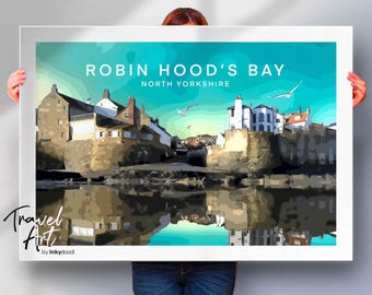 Póster turístico de la Bahía de Robin Hood: un colorido pueblo costero (North Yorkshire)