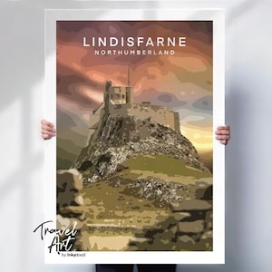 Lindisfarne travel art print , Holy island print , Northumberland travel Poster , special place gift