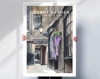 Affiche de voyage Covent Garden - Affiche Goodwin's Court - Cadeau spécial pour un endroit spécial - Affiches de voyage