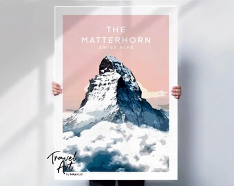 Swiss Alps Travel Print: Matterhorn Mountain Poster (Retro Style)
