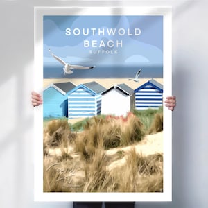 Southwold Beach huts Print - Suffolk Travel Poster