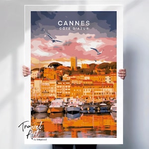 Cannes print , Cannes poster , Côte d’Azur , travel art poster , France poster , special place gift