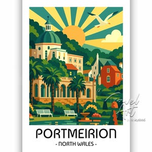 Lámina o lienzo de Portmeirion, arte de un pueblo costero del norte de Gales - Póster de viaje retro imagen 2
