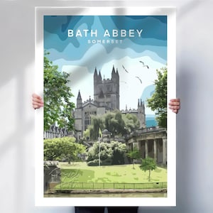 Bath Abbey Print or Canvas | Somerset Travel Poster | Minimalist Wall Art | Historic Architecture Art Print UK
