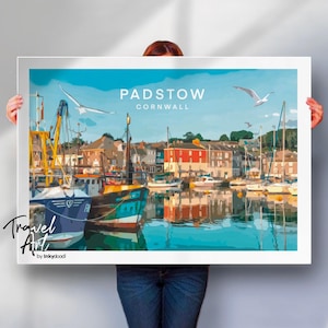 Padstow Harbour Cornwall, travel print or canvas, England fishing harbour view wall art